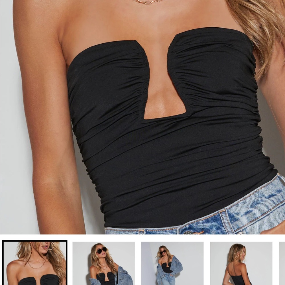 Vici Black Strapless Ruched Women's Top